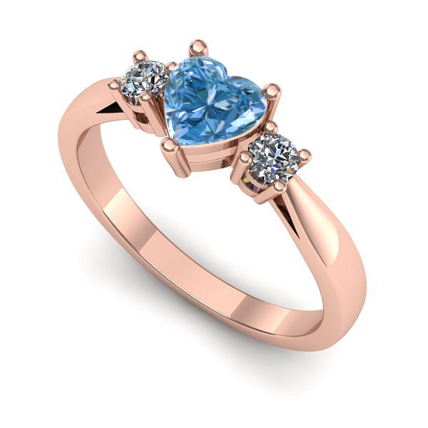 Inel logodna din aur roz cu diamant de laborator albastru