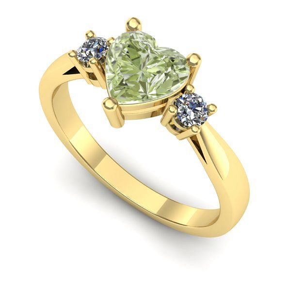 Inel logodna din aur galben cu diamant de laborator verde