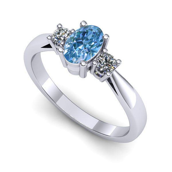 Inel de logodna din aur alb cu diamant de laborator albastru