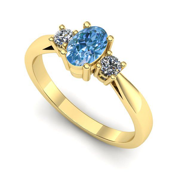 Inel logodna din aur galben cu diamant de laborator albastru
