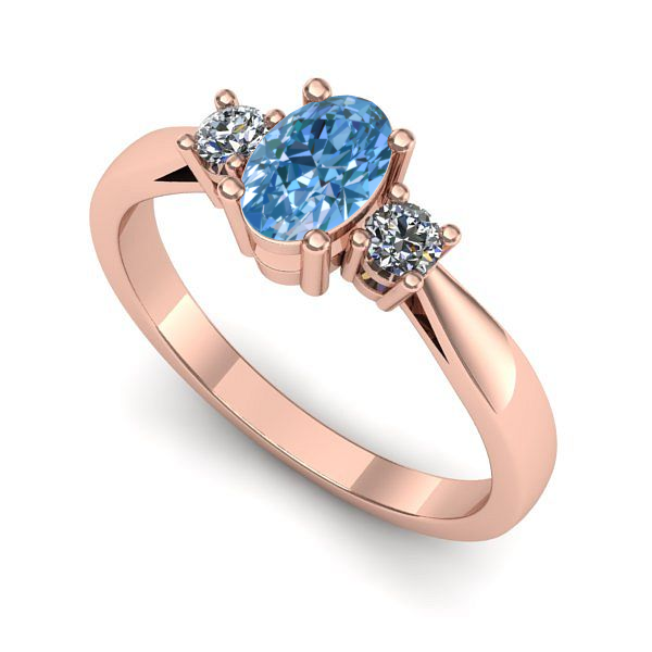 Inel de logodna din aur roz cu diamant de laborator albastru