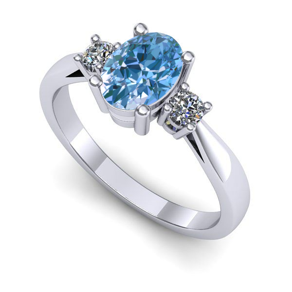 Inel logodna din aur alb cu diamant de laborator albastru