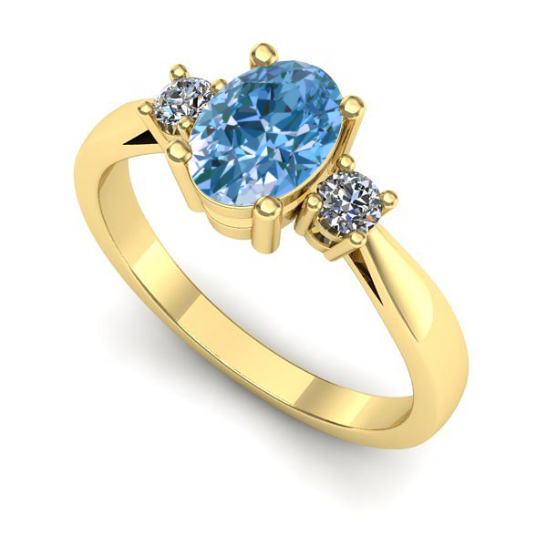 Inel logodna din aur galben cu diamant de laborator albastru