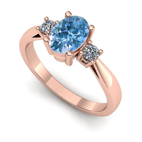 Inel logodna din aur roz cu diamant de laborator albastru