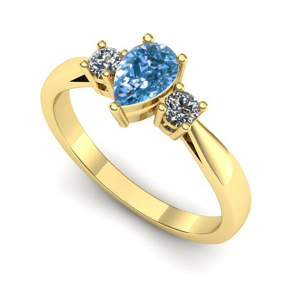 Inel logodna din aur galben cu diamant de laborator albastru