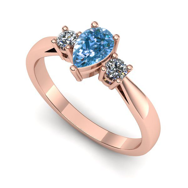Inel logodna din aur roz cu diamant de laborator albastru
