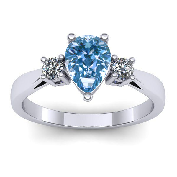 Inel logodna cu diamant de laborator albastru lacrima