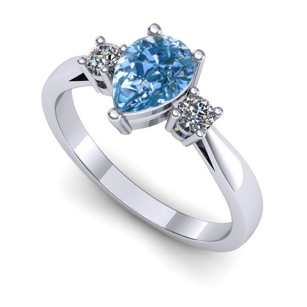 Inel de logodna din aur alb cu diamant de laborator albastru