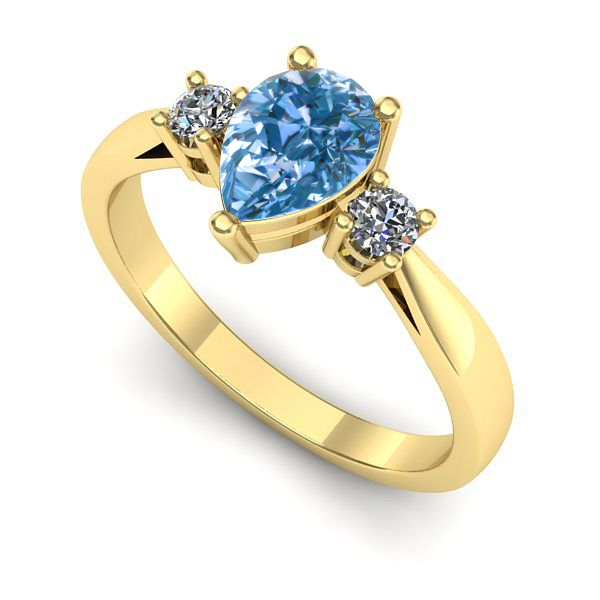 Inel logodna din aur galben cu diamant de laborator albastru
