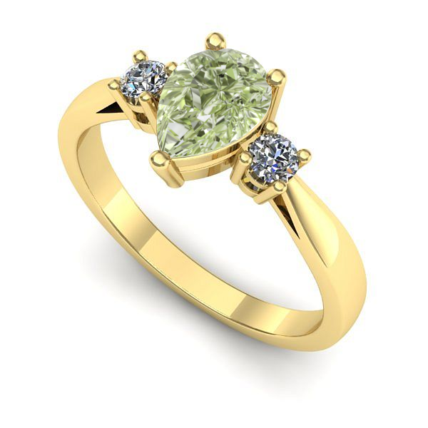 Inel logodna din aur galben cu diamant de laborator verde