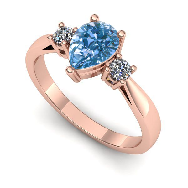 Inel logodna din aur roz cu diamant de laborator albastru