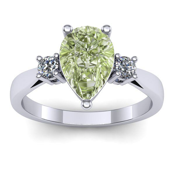 Inel logodna cu diamant de laborator verde lacrima