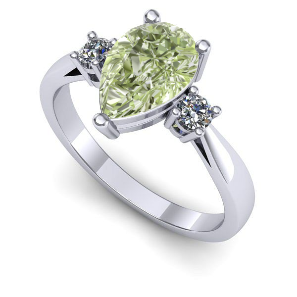 Inel de logodna din aur alb cu diamant de laborator verde