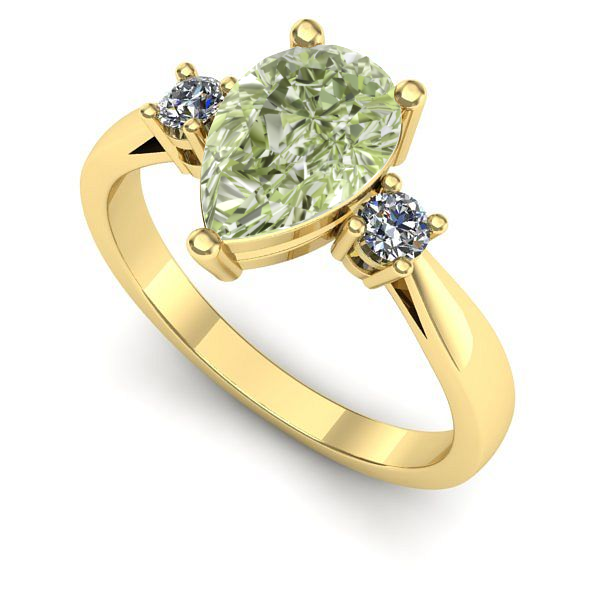 Inel din aur galben cu diamant de laborator verde