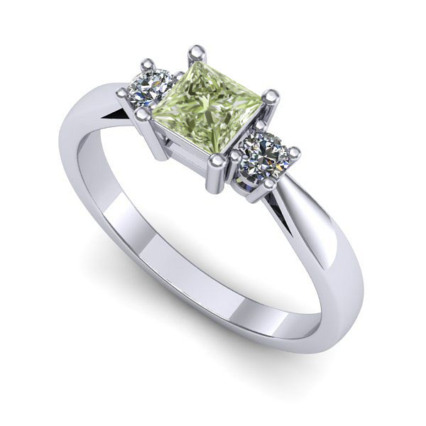 Inel de logodna din aur alb cu diamant de laborator verde