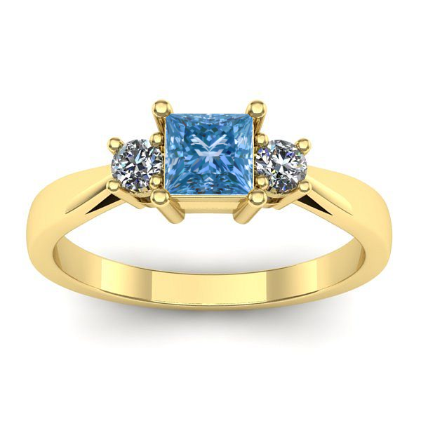 Inel logodna cu diamant de laborator albastru patrat