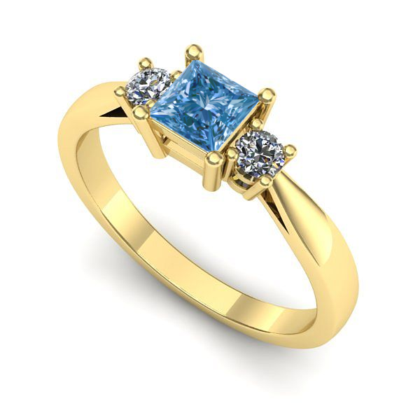 Inel de logodna din aur galben cu diamant de laborator albastru