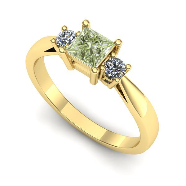 Inel logodna din aur galben cu diamant de laborator verde