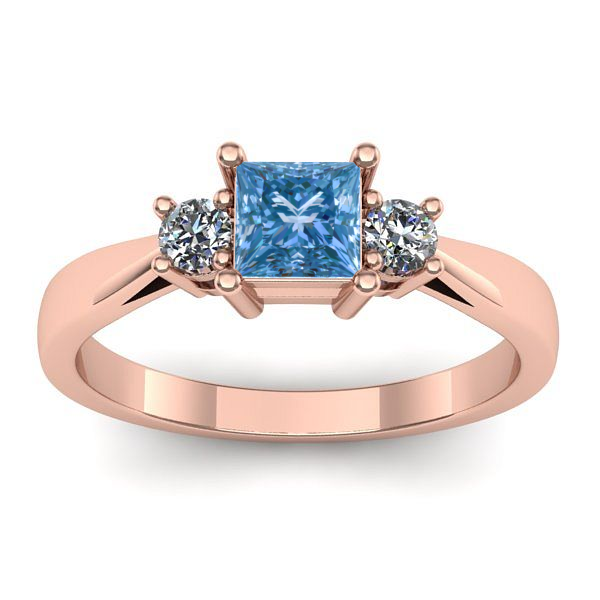 Inel cu diamant de laborator albastru patrat