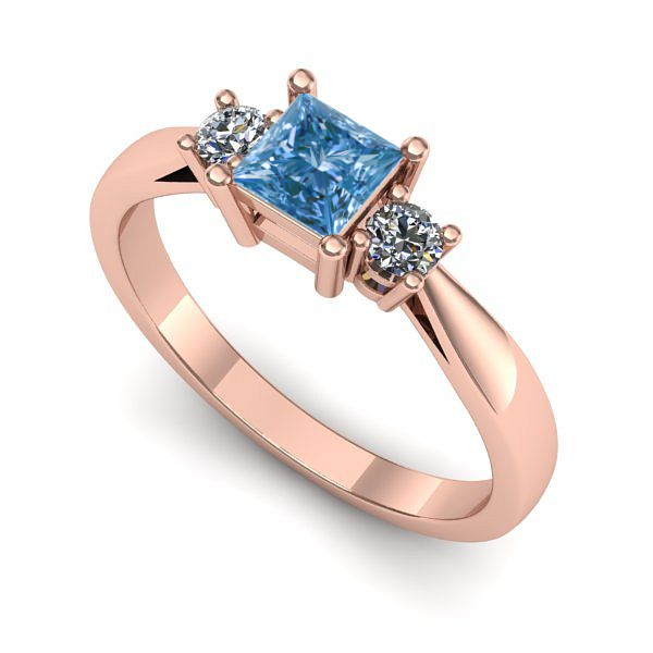Inel din aur roz cu diamant de laborator albastru