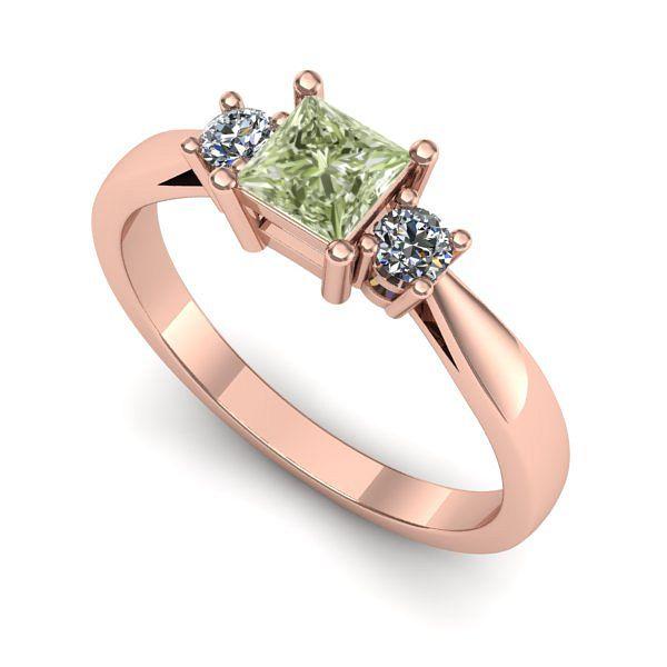Inel logodna din aur roz cu diamant de laborator verde