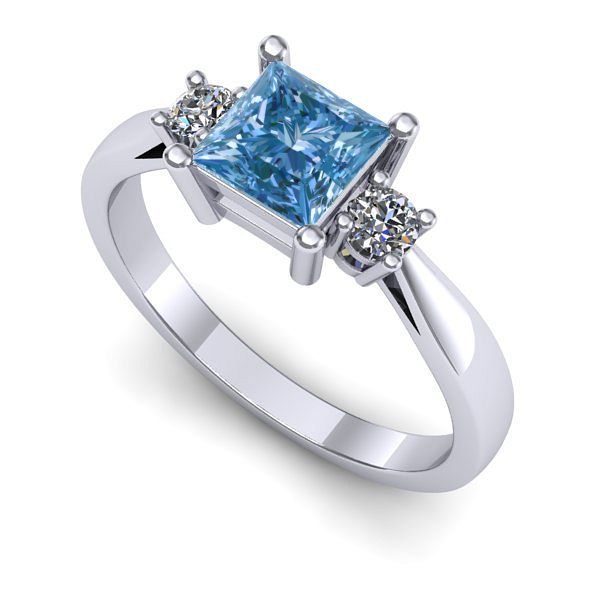 Inel din aur alb cu diamant de laborator albastru