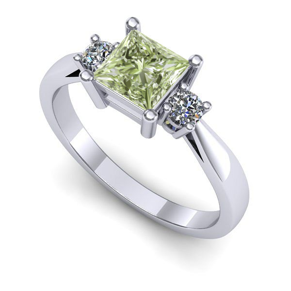 Inel logodna din aur alb cu diamant de laborator verde