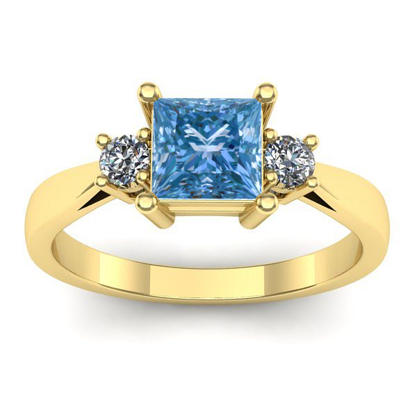Inel de logodna cu diamant de laborator albastru patrat