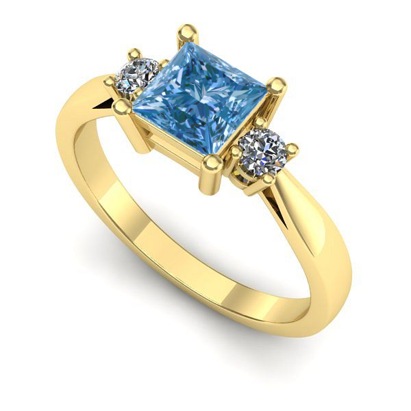 Inel logodna din aur galben cu diamant de laborator albastru