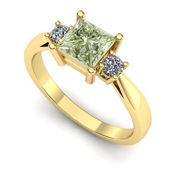 Inel de logodna din aur galben cu diamant de laborator verde