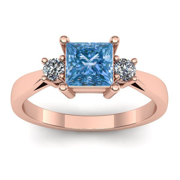 Inel cu diamant de laborator albastru patrat