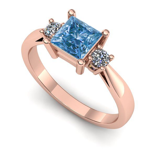 Inel din aur roz cu diamant de laborator albastru