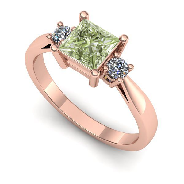 Inel din aur roz cu diamant de laborator verde