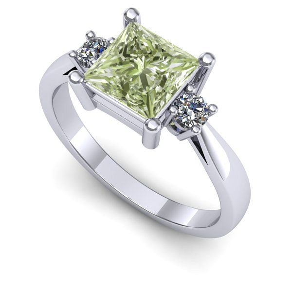 Inel logodna din aur alb cu diamant de laborator verde