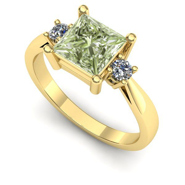 Inel logodna din aur galben cu diamant de laborator verde