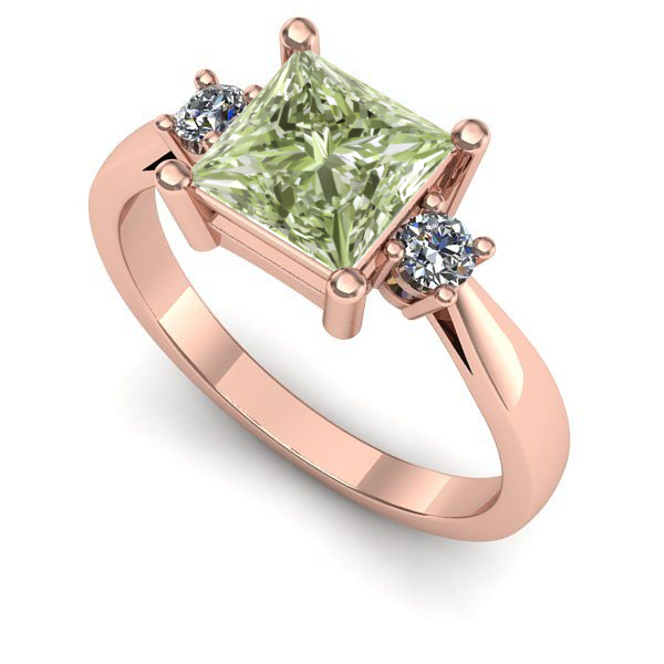 Inel de logodna din aur roz cu diamant de laborator verde