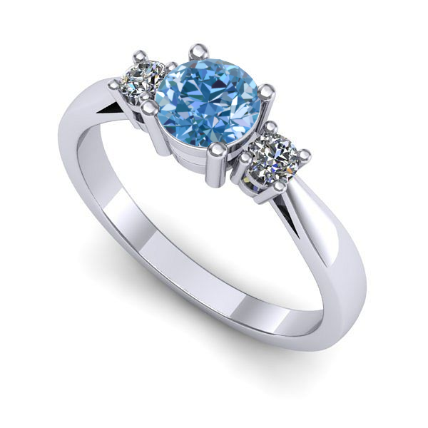 Inel logodna din aur alb cu diamant de laborator albastru