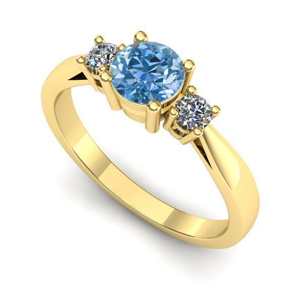 Inel logodna din aur galben cu diamant de laborator albastru