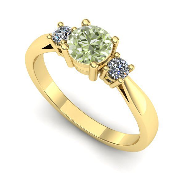 Inel de logodna din aur galben cu diamant de laborator verde