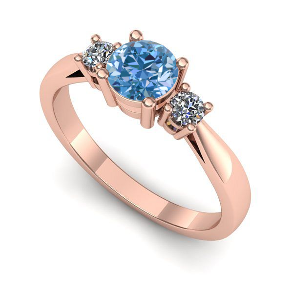 Inel de logodna din aur roz cu diamant de laborator albastru