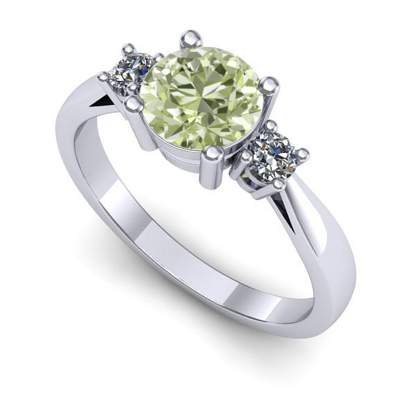 Inel de logodna din aur alb cu diamant de laborator verde
