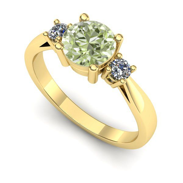 Inel logodna din aur galben cu diamant de laborator verde