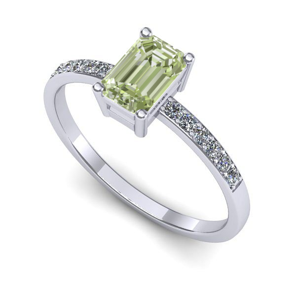 Inel de logodna din aur alb cu diamant de laborator verde