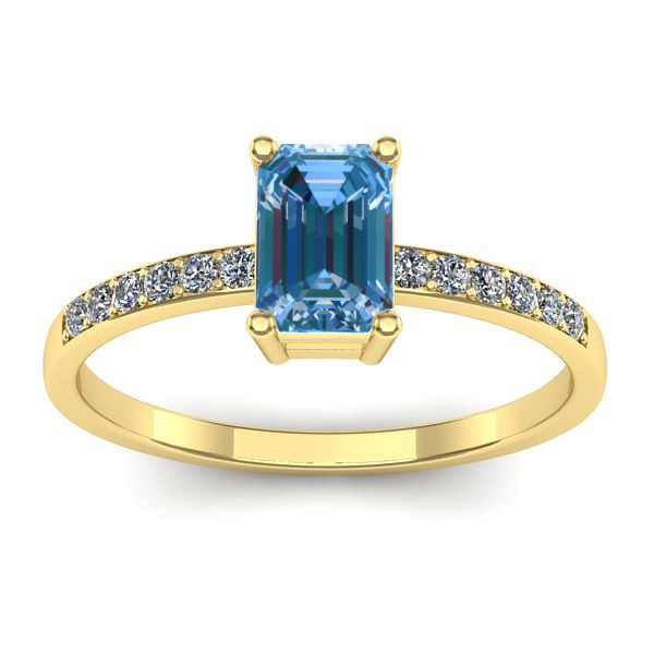 Inel de logodna cu diamant de laborator albastru dreptunghiular