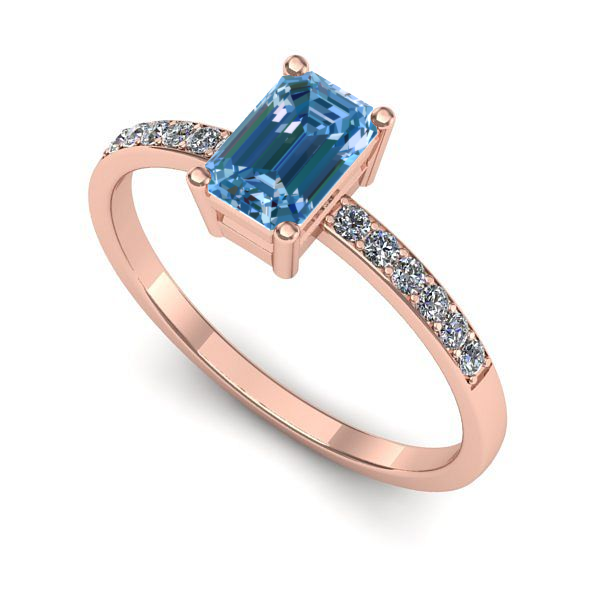 Inel logodna din aur roz cu diamant de laborator albastru
