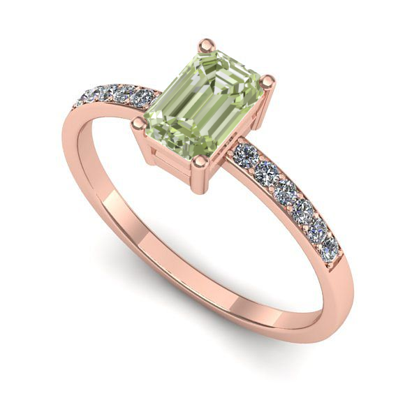 Inel logodna din aur roz cu diamant de laborator verde