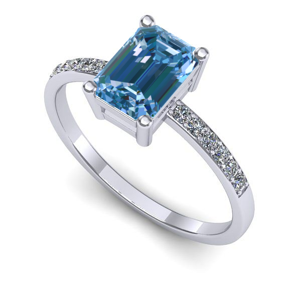 Inel de logodna din aur alb cu diamant de laborator albastru