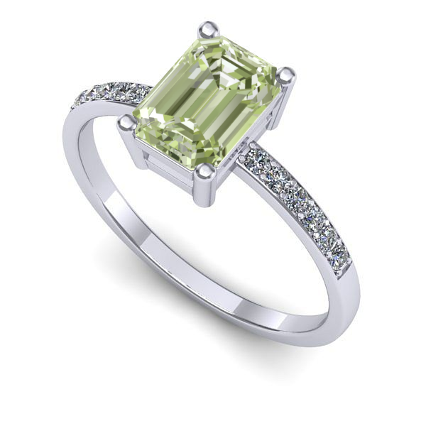 Inel logodna din aur alb cu diamant de laborator verde