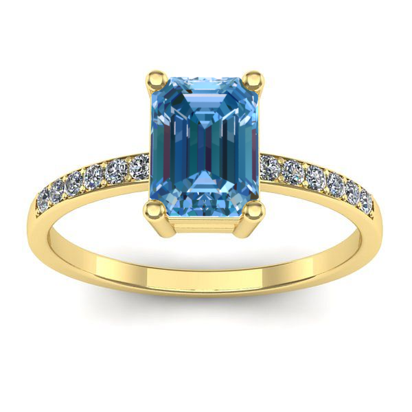 Inel logodna cu diamant de laborator albastru dreptunghiular