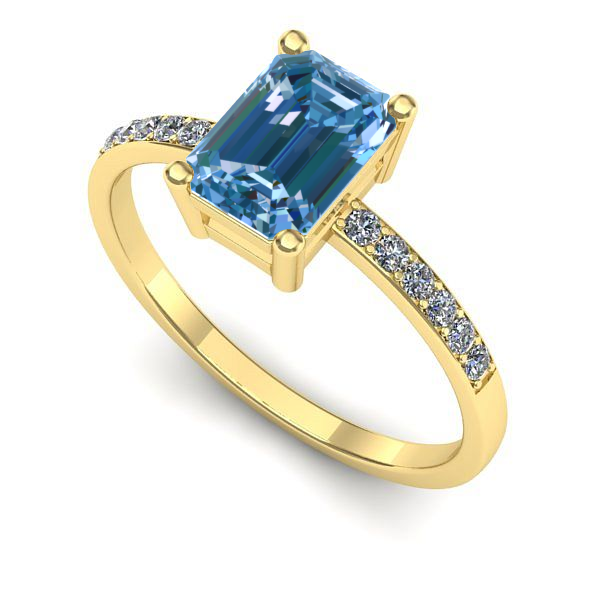 Inel logodna din aur galben cu diamant de laborator albastru